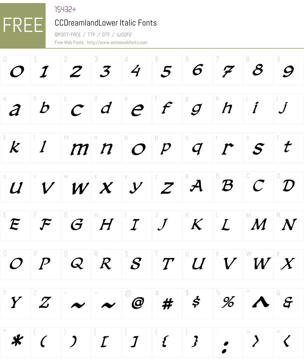 CCDreamlandLower-Italic Font Screenshots