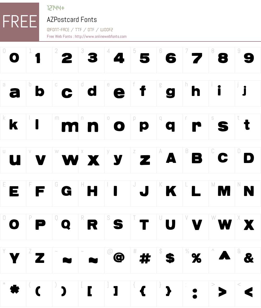 AZPostcard Font Screenshots