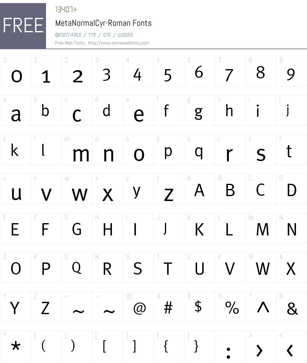 MetaNormalCyr-Roman Font Screenshots