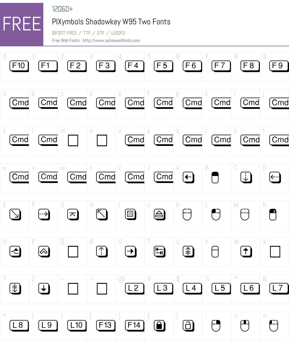 PIXymbolsShadowkeyW95-Two Font Screenshots