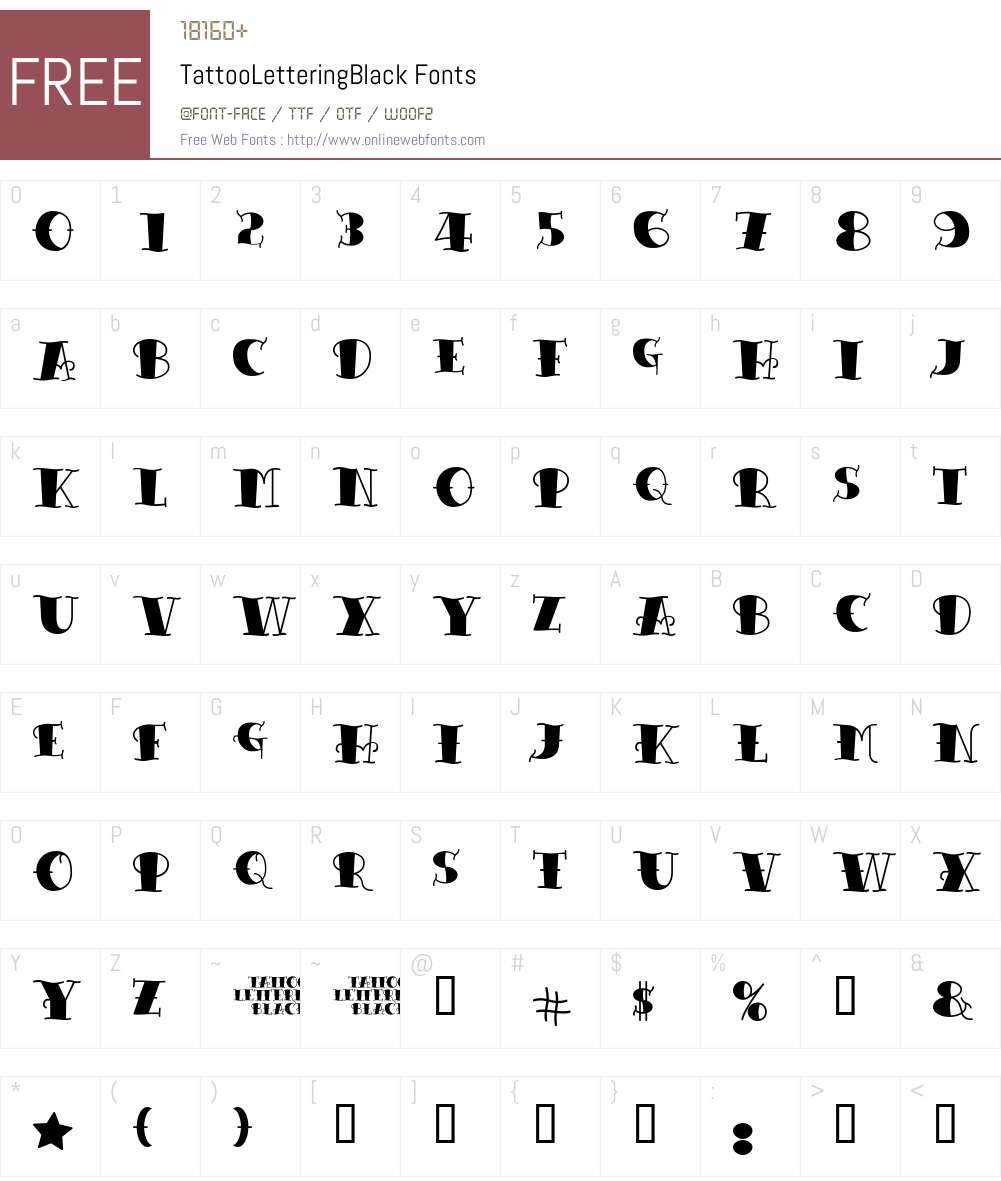TattooLetteringBlack Font Screenshots