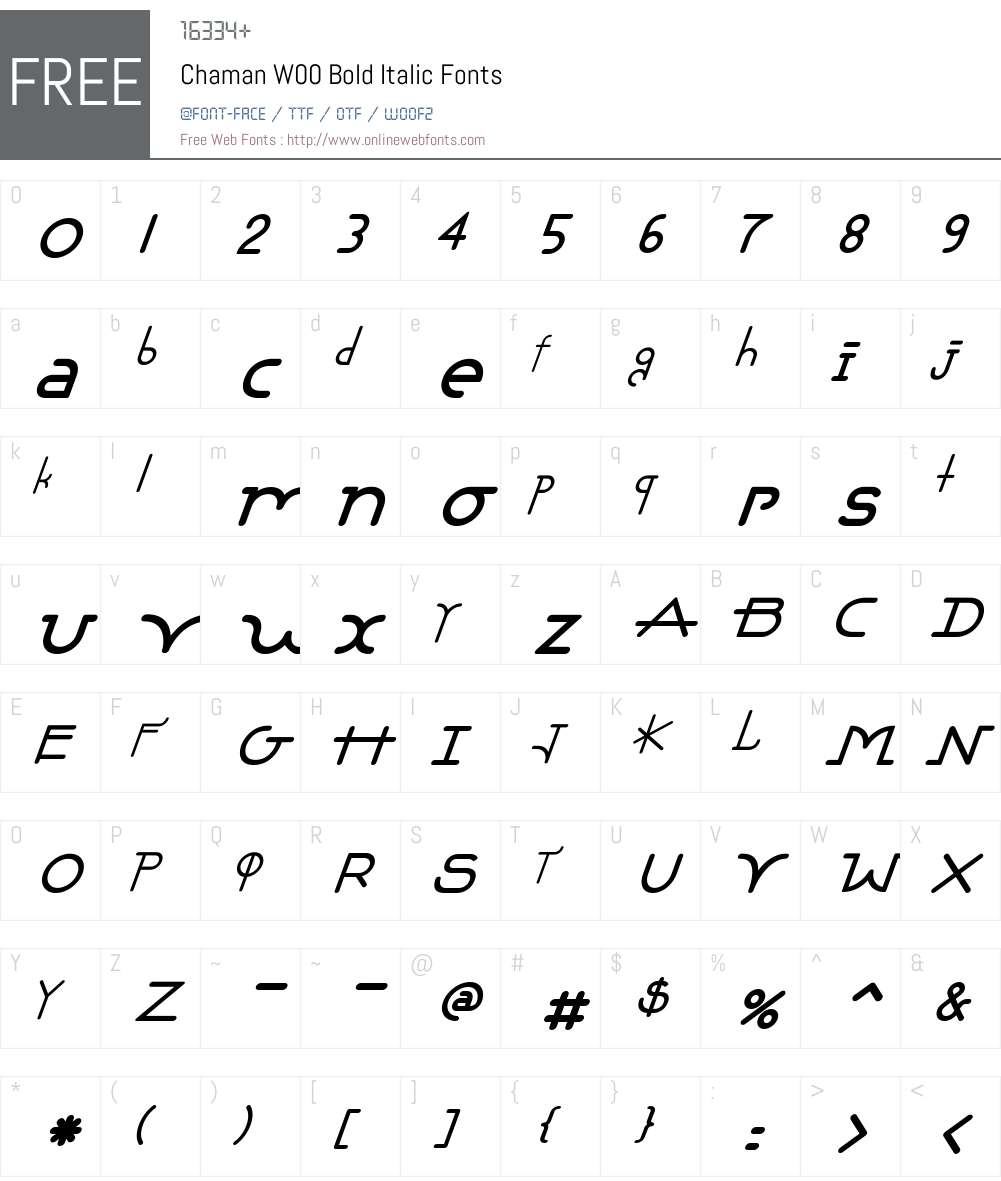 ChamanW00-BoldItalic Font Screenshots