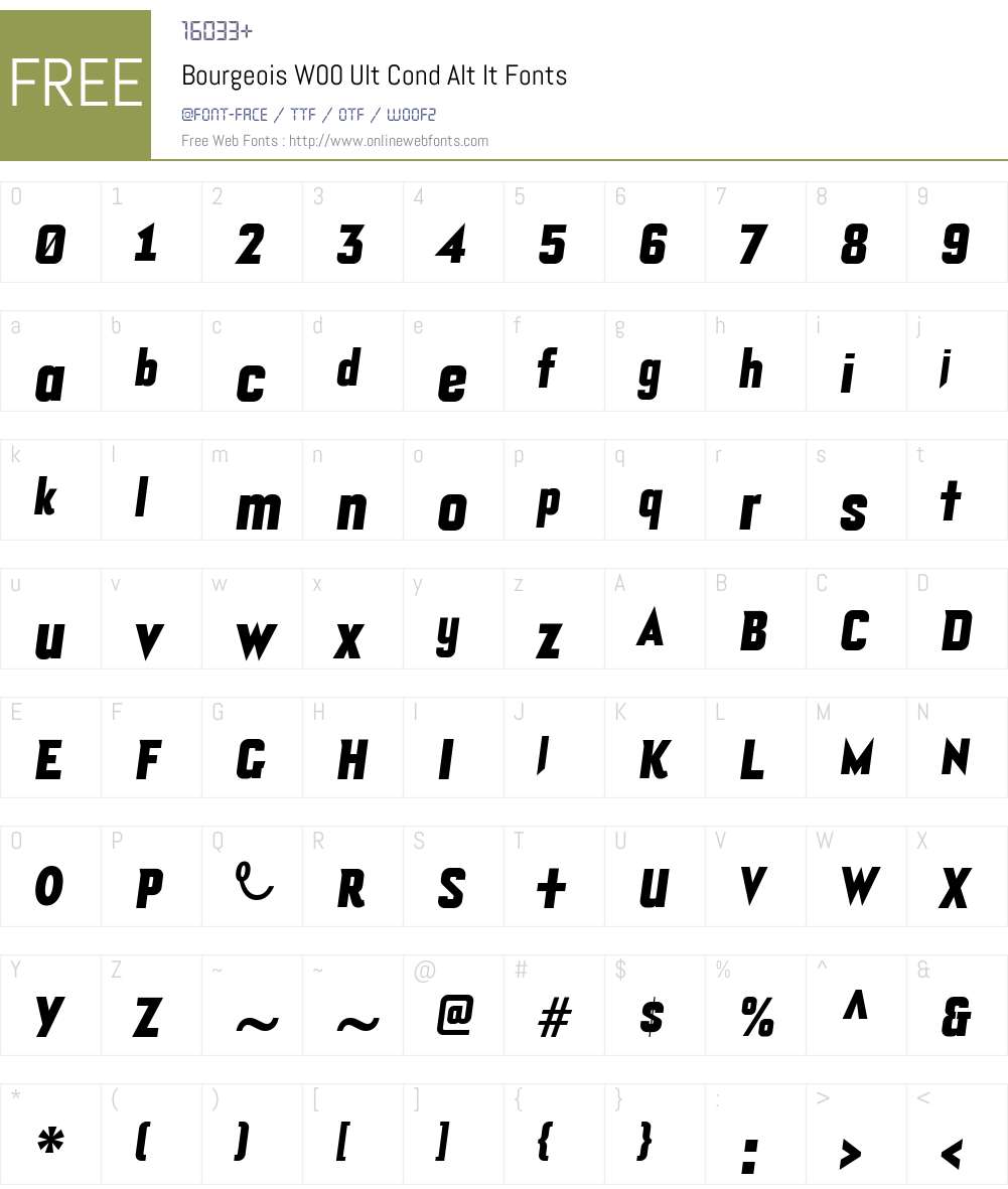 BourgeoisW00-UltCondAltIt Font Screenshots