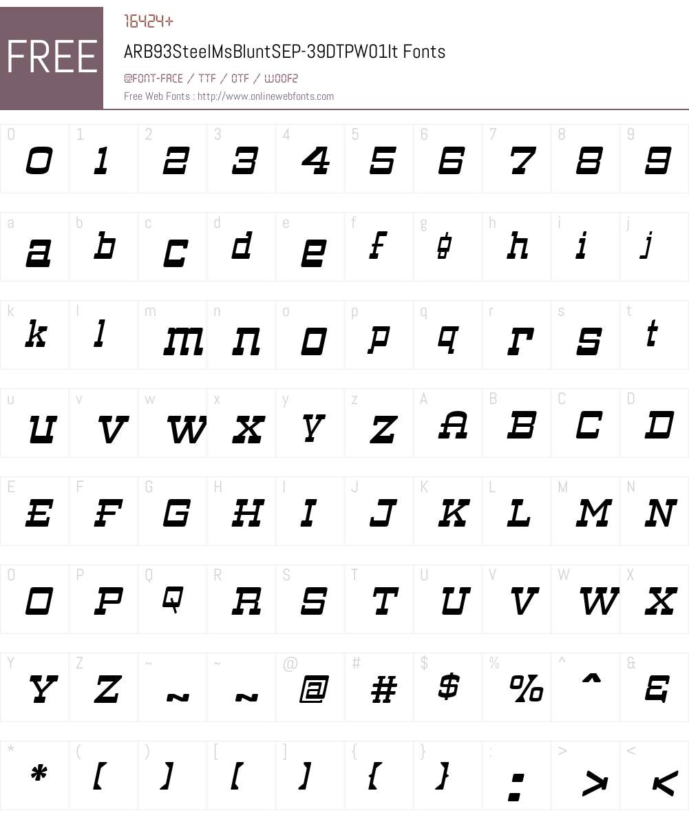 ARB93SteelMsBluntSEP-39DTPW01-It Font Screenshots