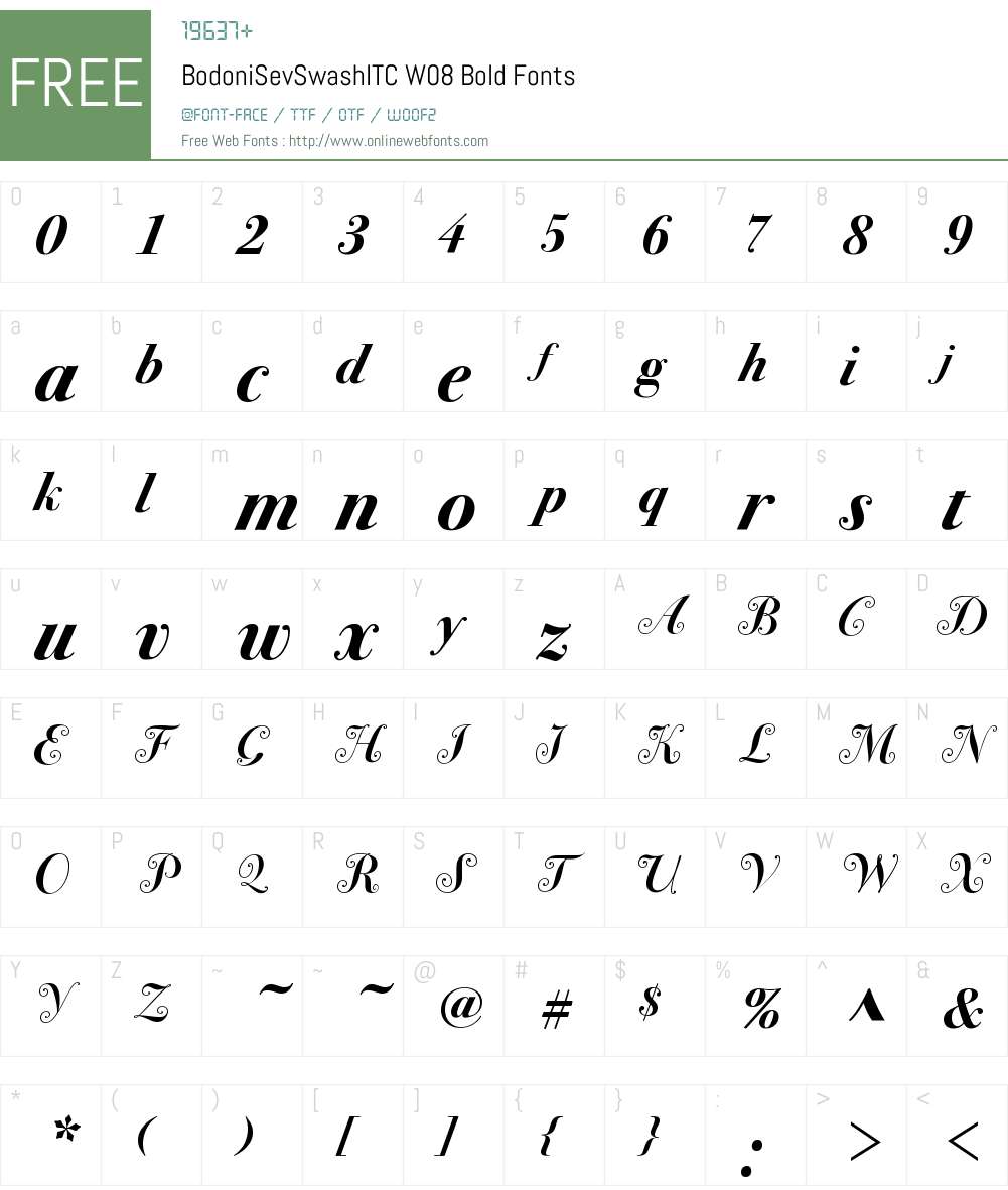 BodoniSevSwashITCW08-Bold Font Screenshots