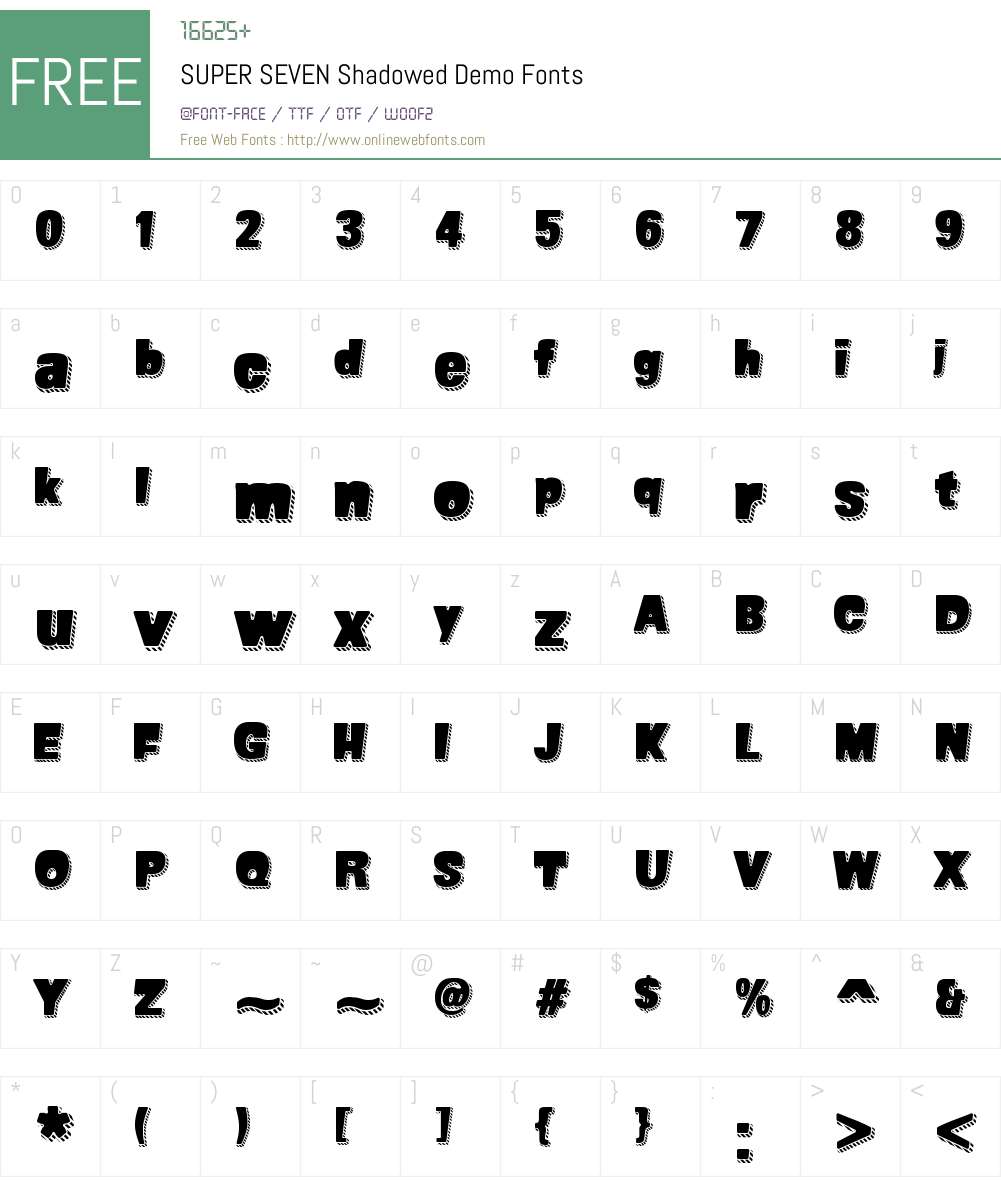 SUPER SEVEN Shadowed Demo Font Screenshots