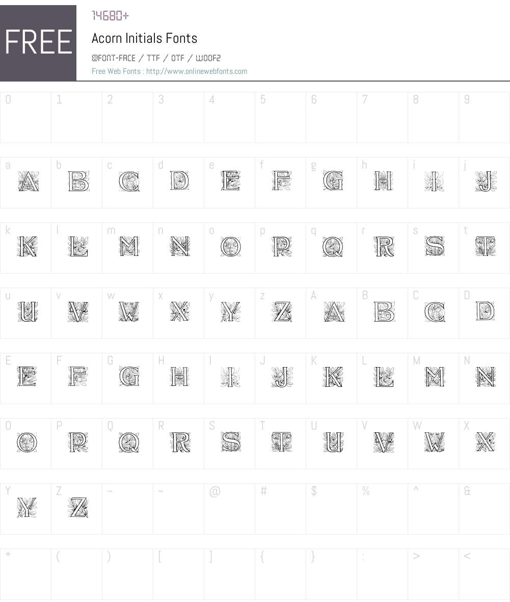 Acorn Initials Font Screenshots
