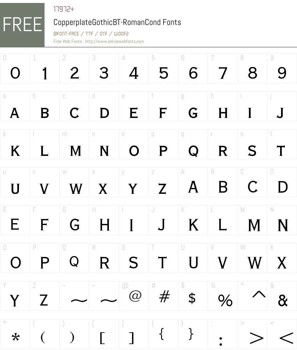 Copperplate Gothic Condensed Font Screenshots