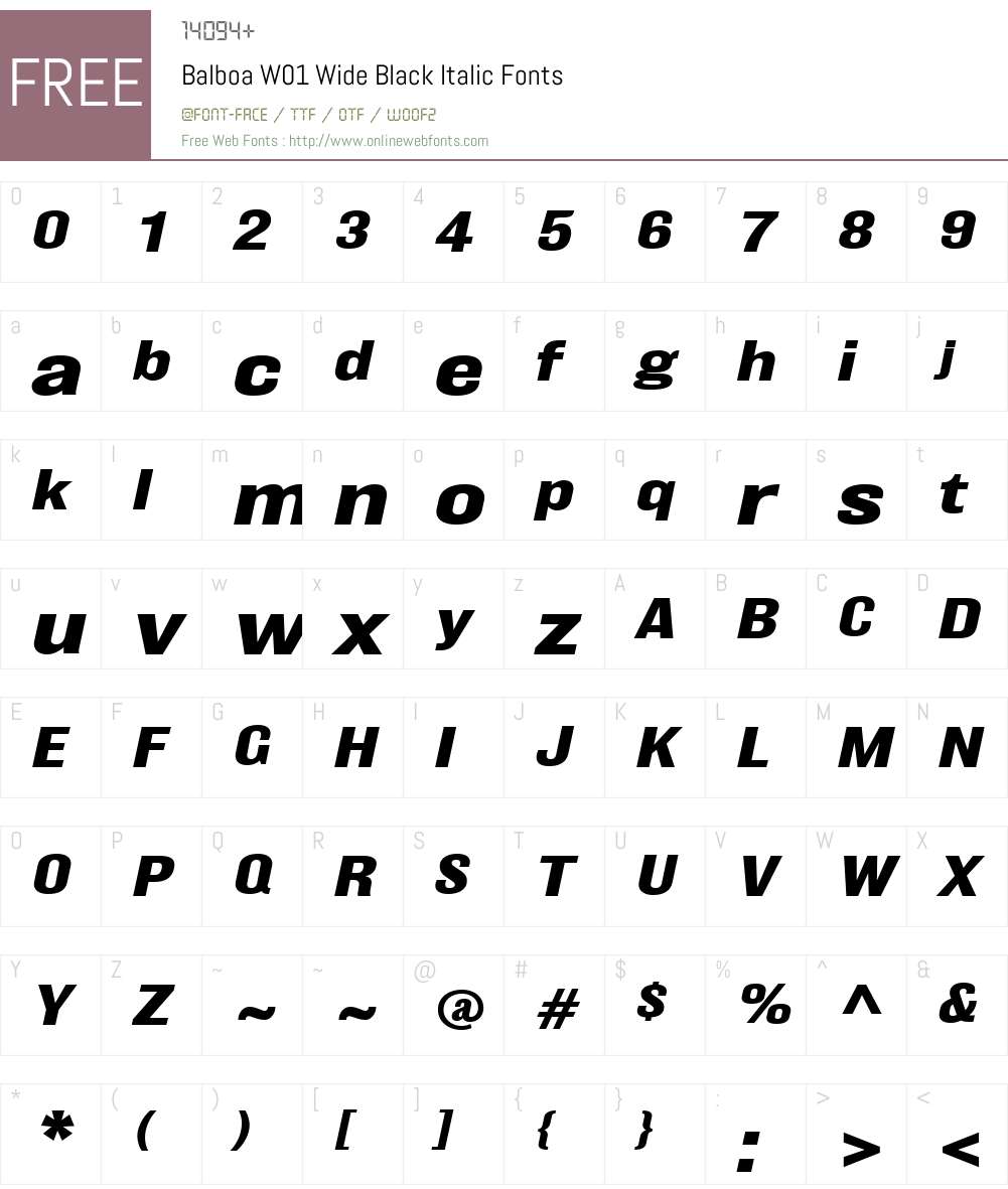 BalboaW01-WideBlackItalic Font Screenshots