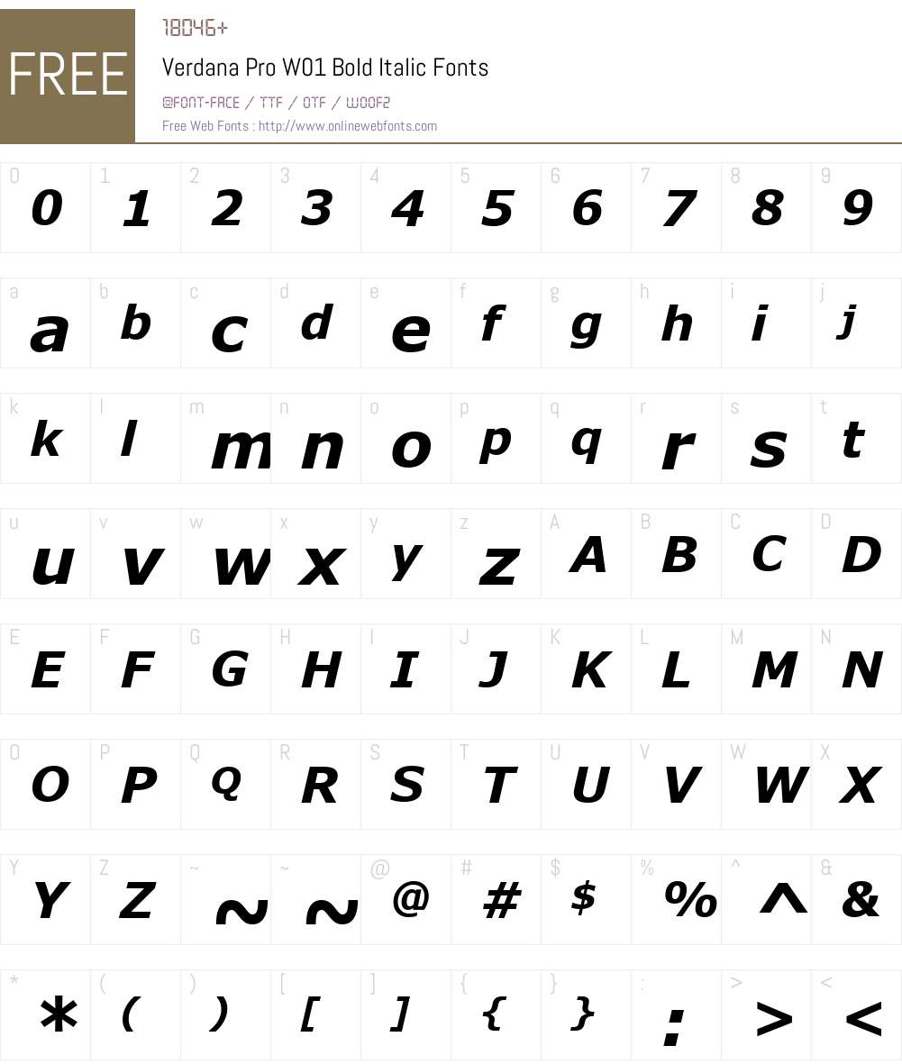 VerdanaProW01-BoldItalic Font Screenshots