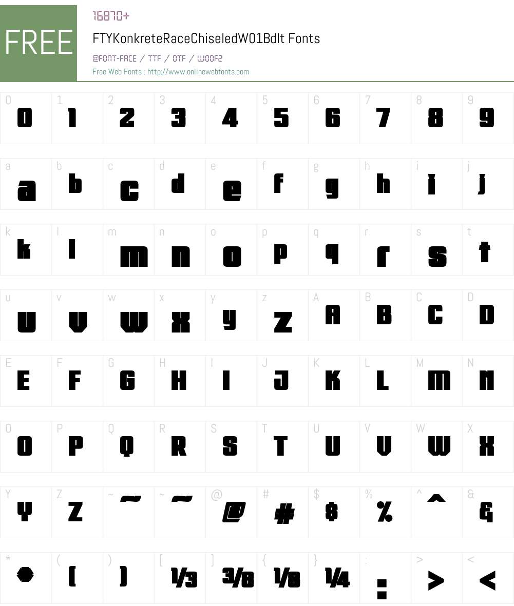 FTYKonkreteRaceChiseledW01-BdIt Font Screenshots