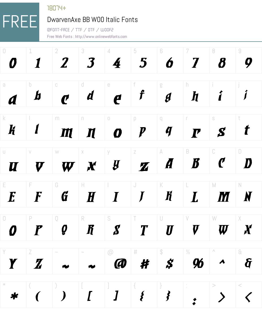 DwarvenAxeBBW00-Italic Font Screenshots