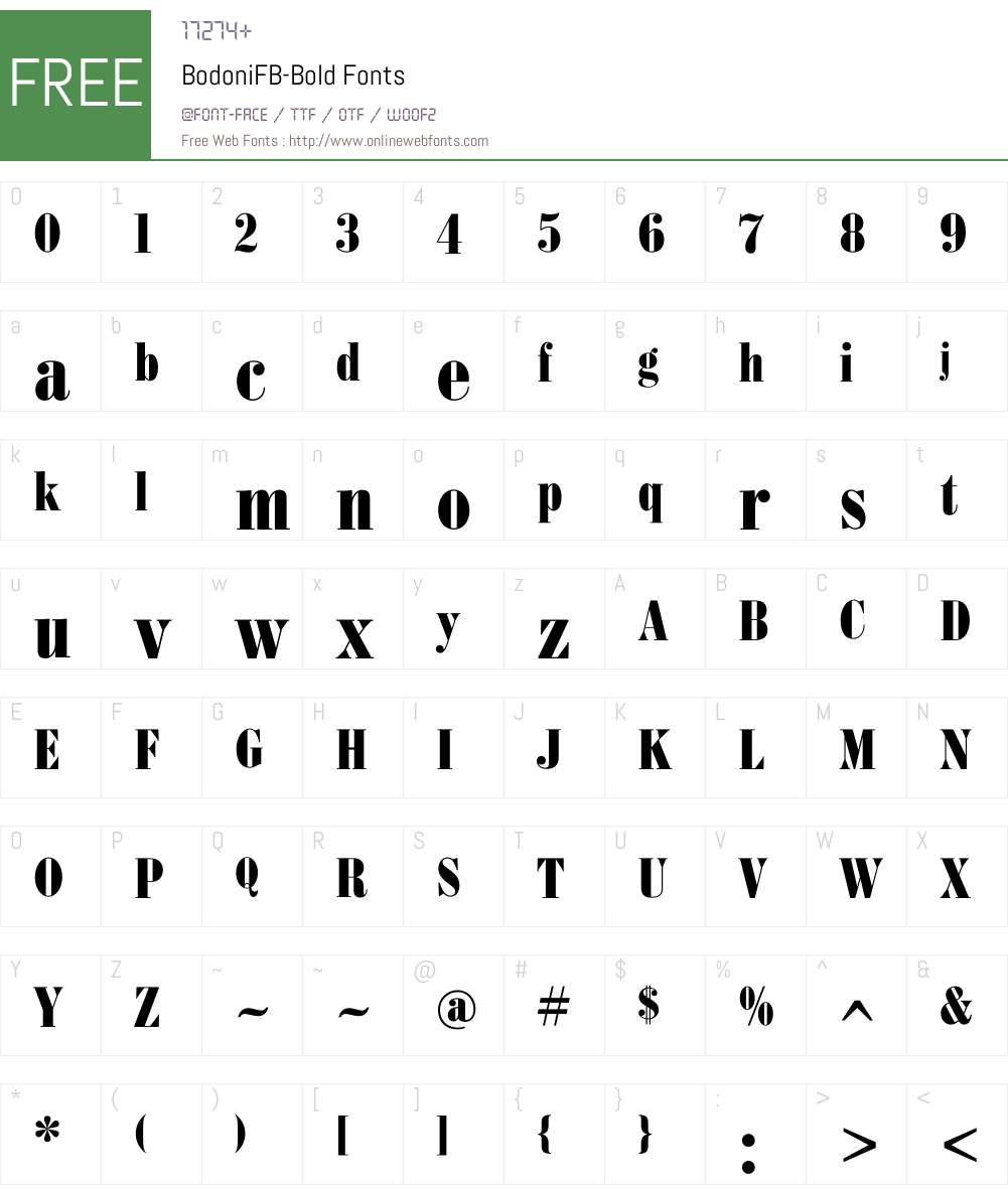 BodoniFB Font Screenshots
