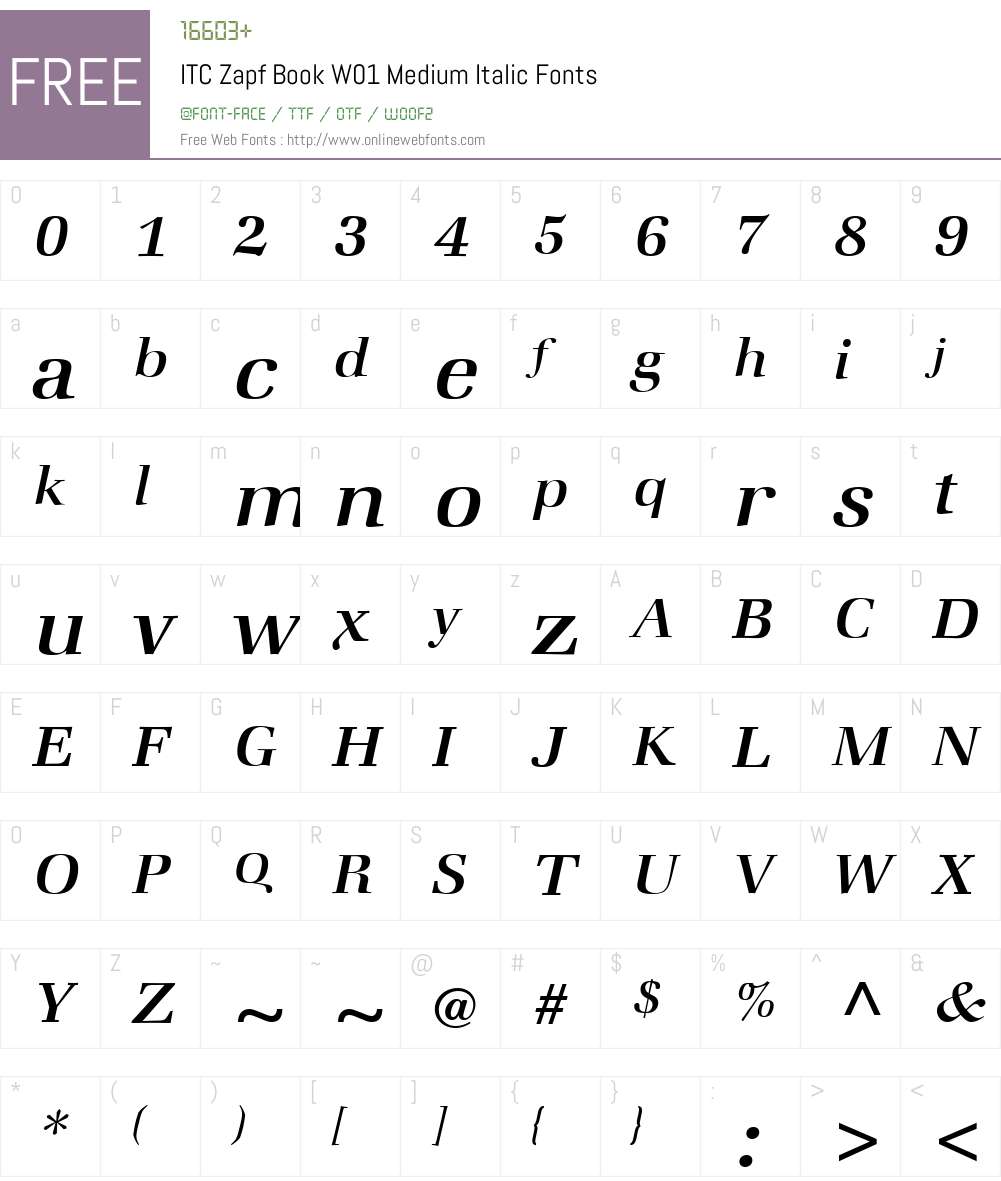 ITCZapfBookW01-MediumItalic Font Screenshots