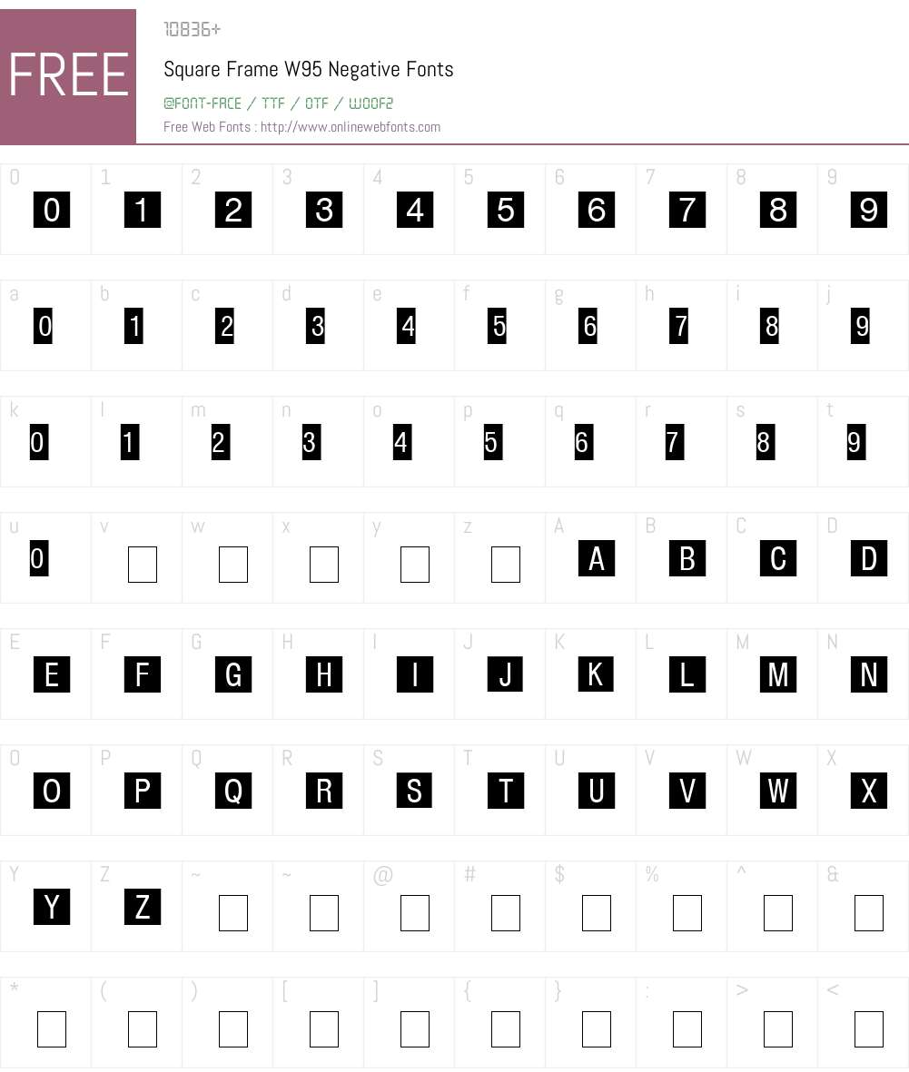 SquareFrameW95Negative Font Screenshots