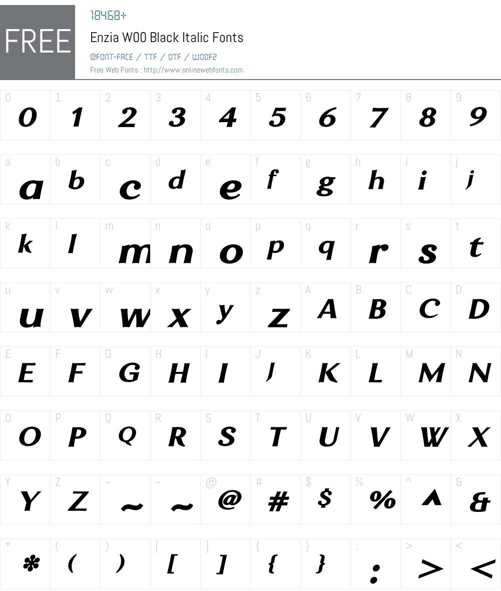Enzia Black Italic Font Screenshots