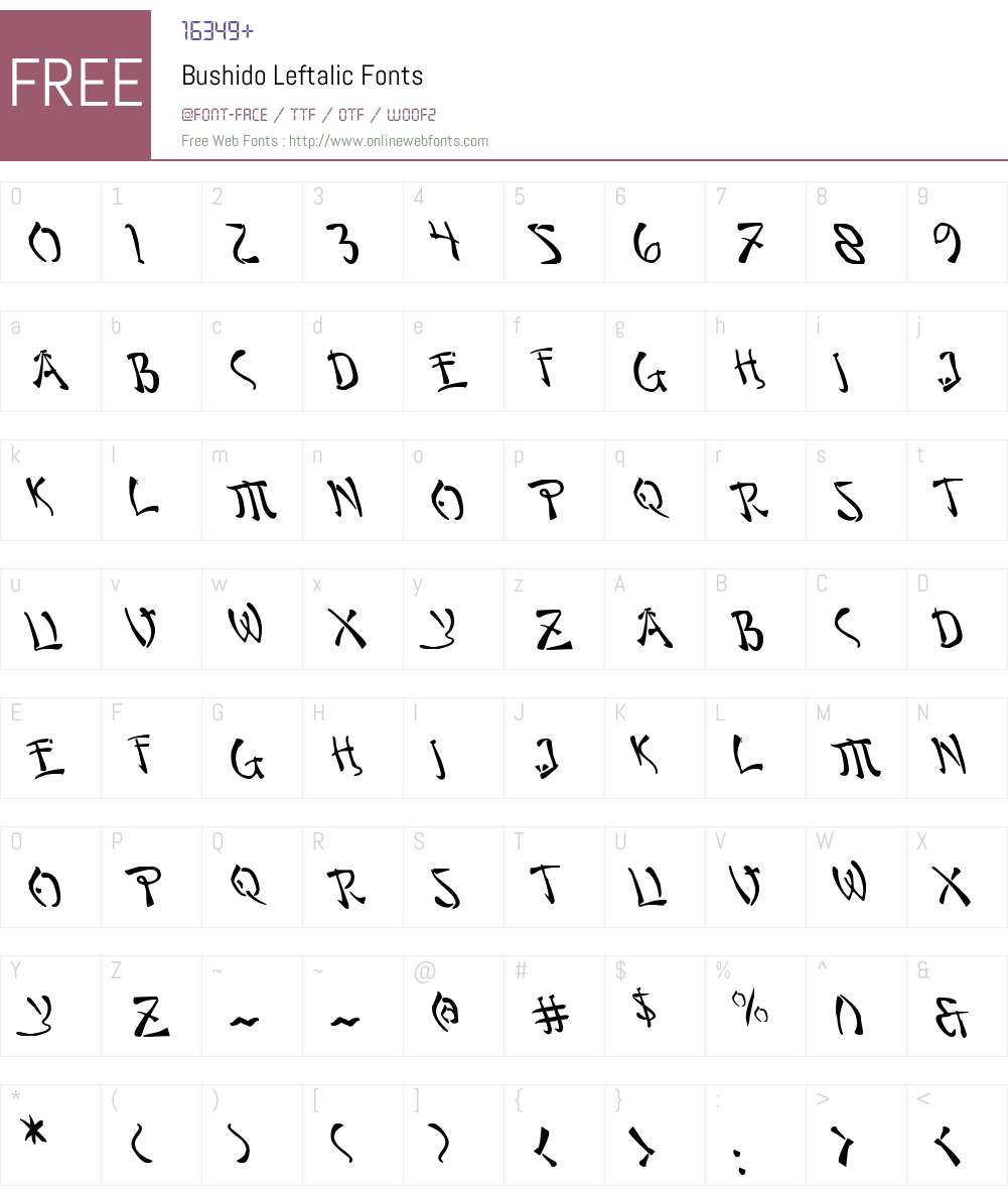 Bushido Leftalic Font Screenshots