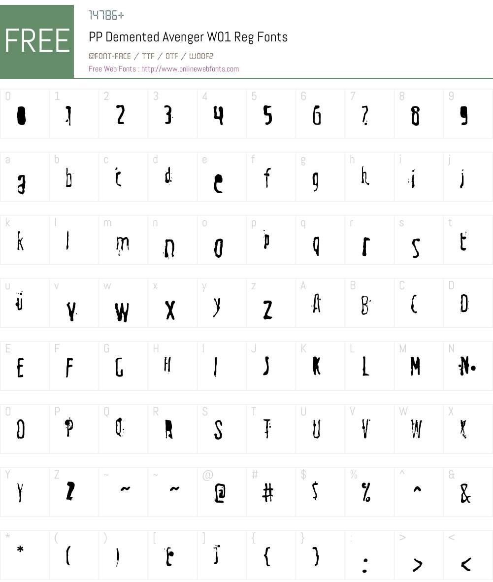 PPDementedAvengerW01-Reg Font Screenshots
