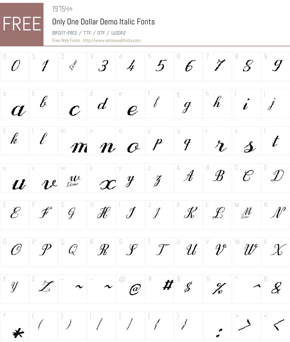 OnlyOneDollarDemo Font Screenshots