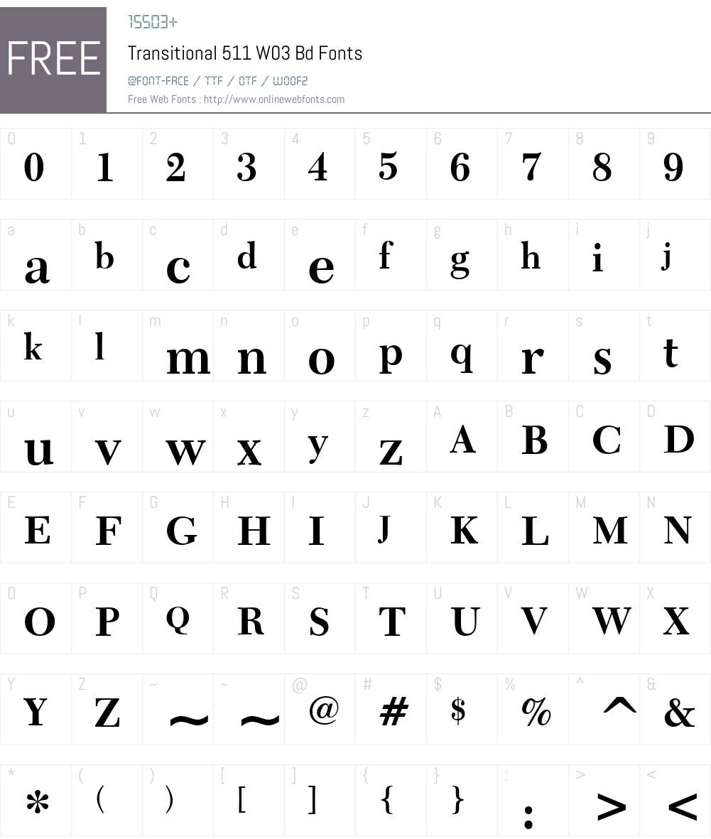 Transitional 511 Font Screenshots
