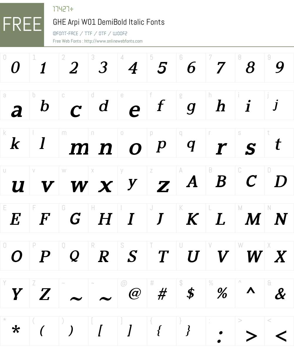 GHEArpiW01-DemiBoldItalic Font Screenshots