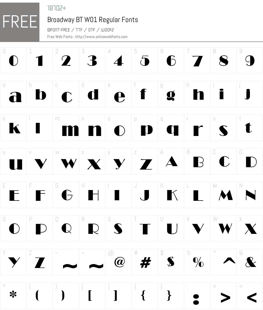 BroadwayBTW01-Regular Font Screenshots
