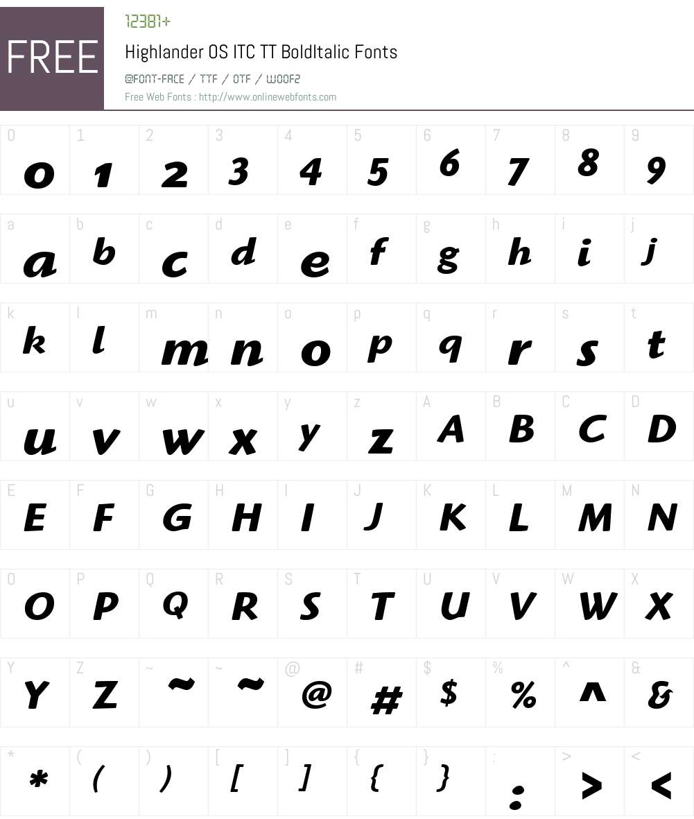 Highlander OS ITC TT Font Screenshots
