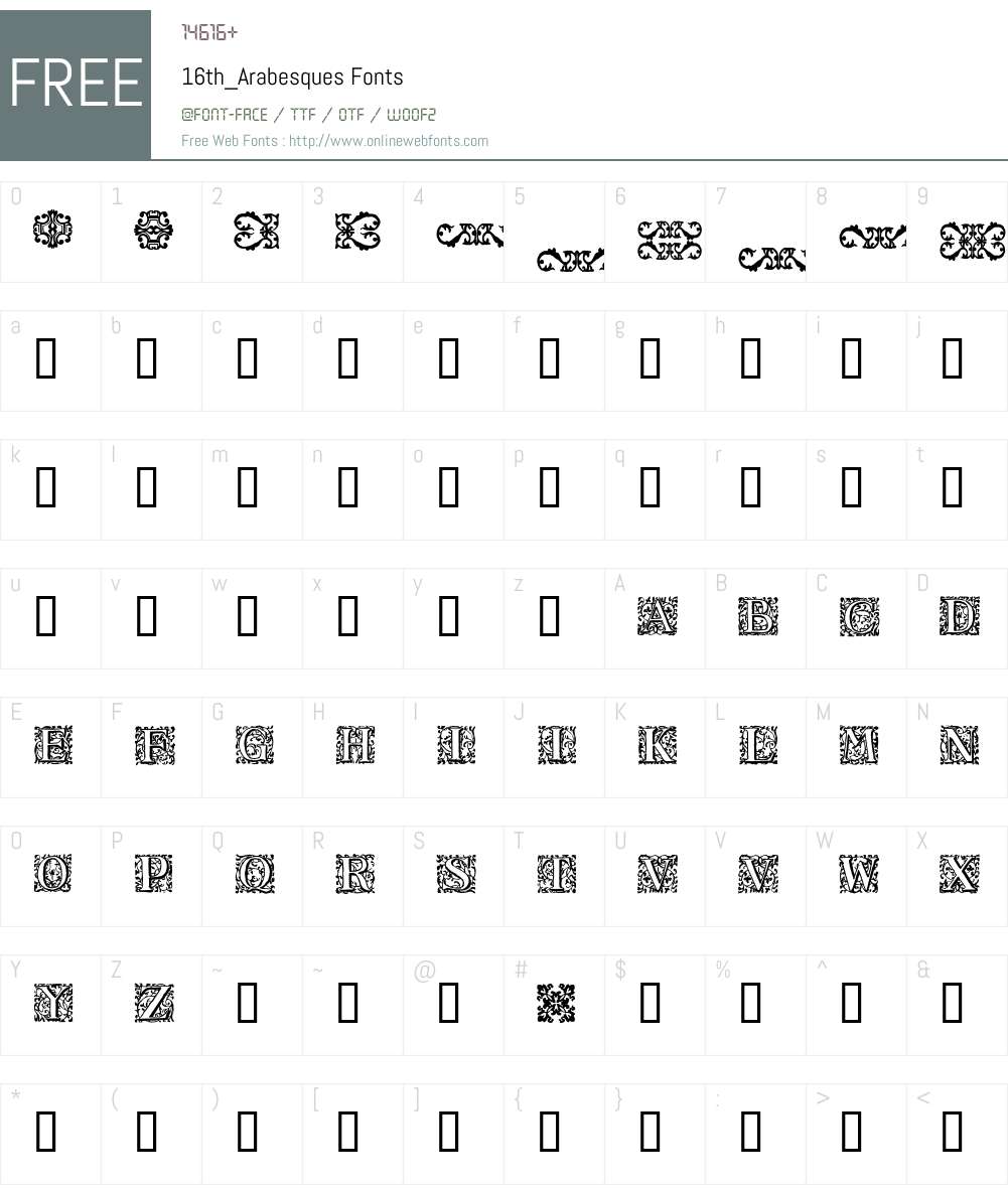 16th_Arabesques Font Screenshots