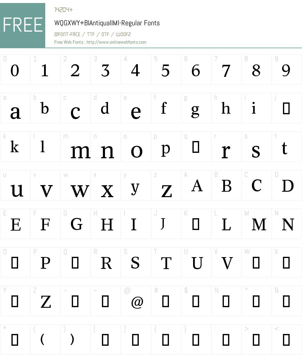 WQGXWY+BIAntiquaIIMl-Regular Font Screenshots