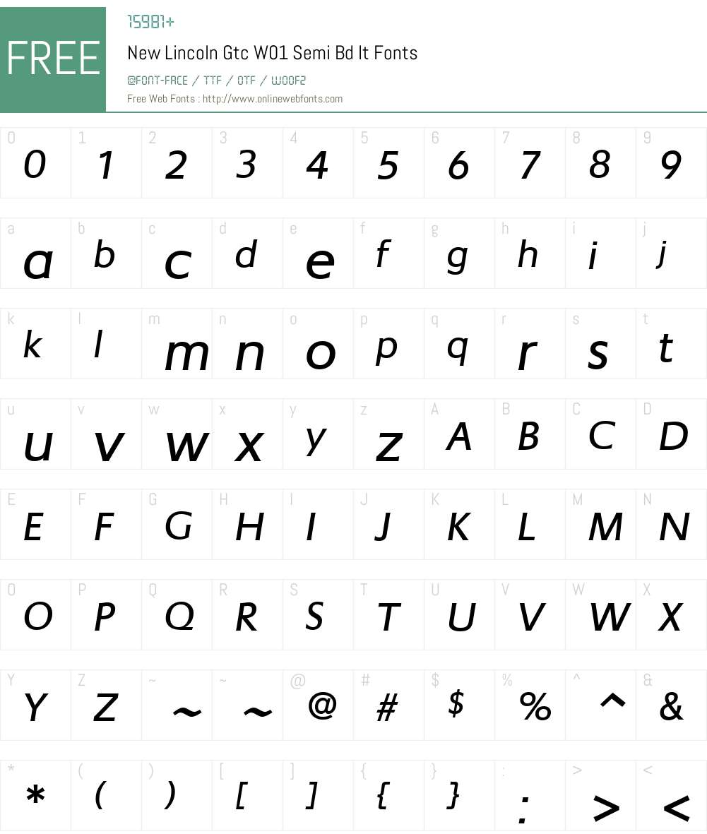 NewLincolnGtcW01-SemiBdIt Font Screenshots