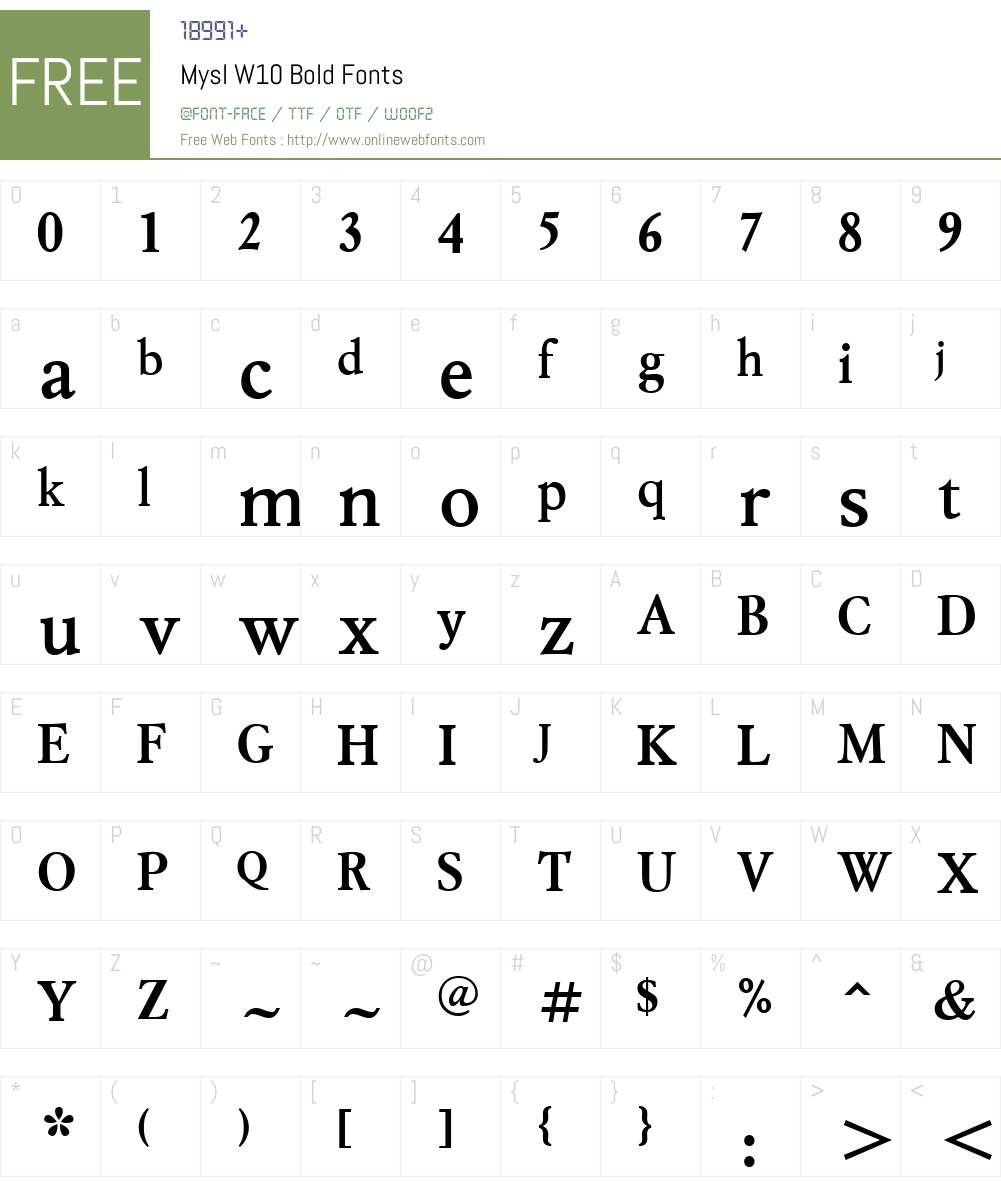 MyslW10-Bold Font Screenshots