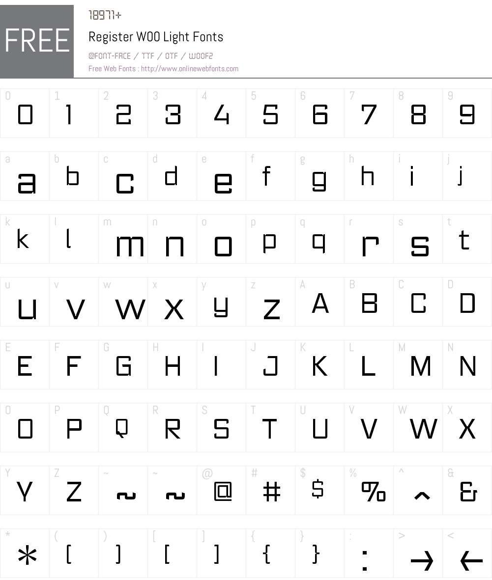 RegisterW00-Light Font Screenshots