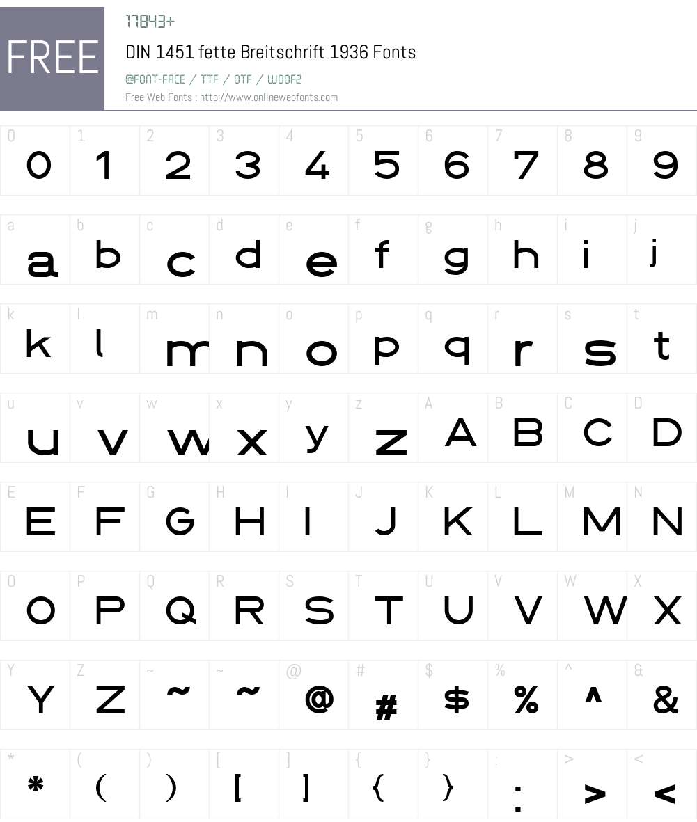DIN 1451 fette Breitschrift 1936 Font Screenshots
