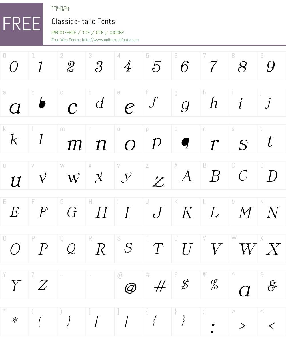 Classica-Italic Font Screenshots