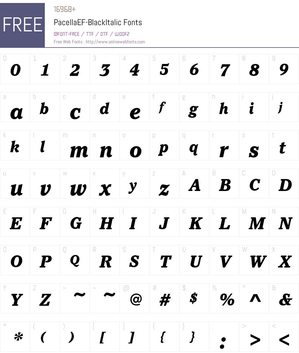 PacellaEF-BlackItalic Font Screenshots