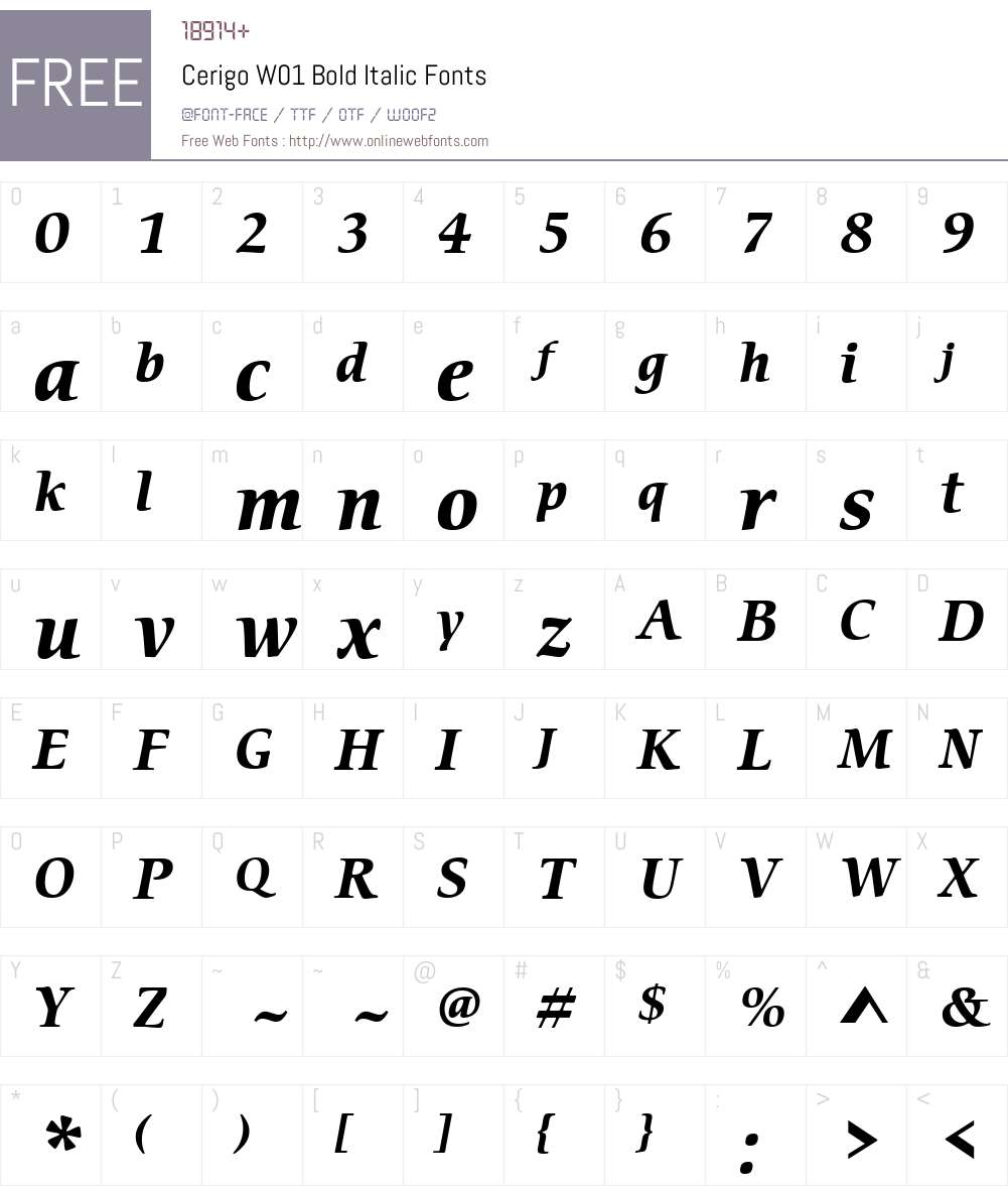 CerigoW01-BoldItalic Font Screenshots