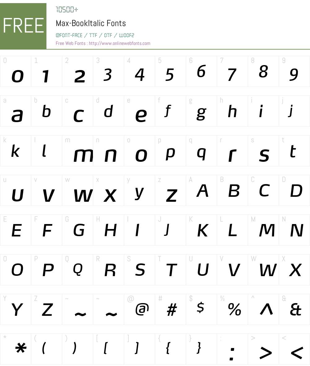 Max-BookItalic Font Screenshots
