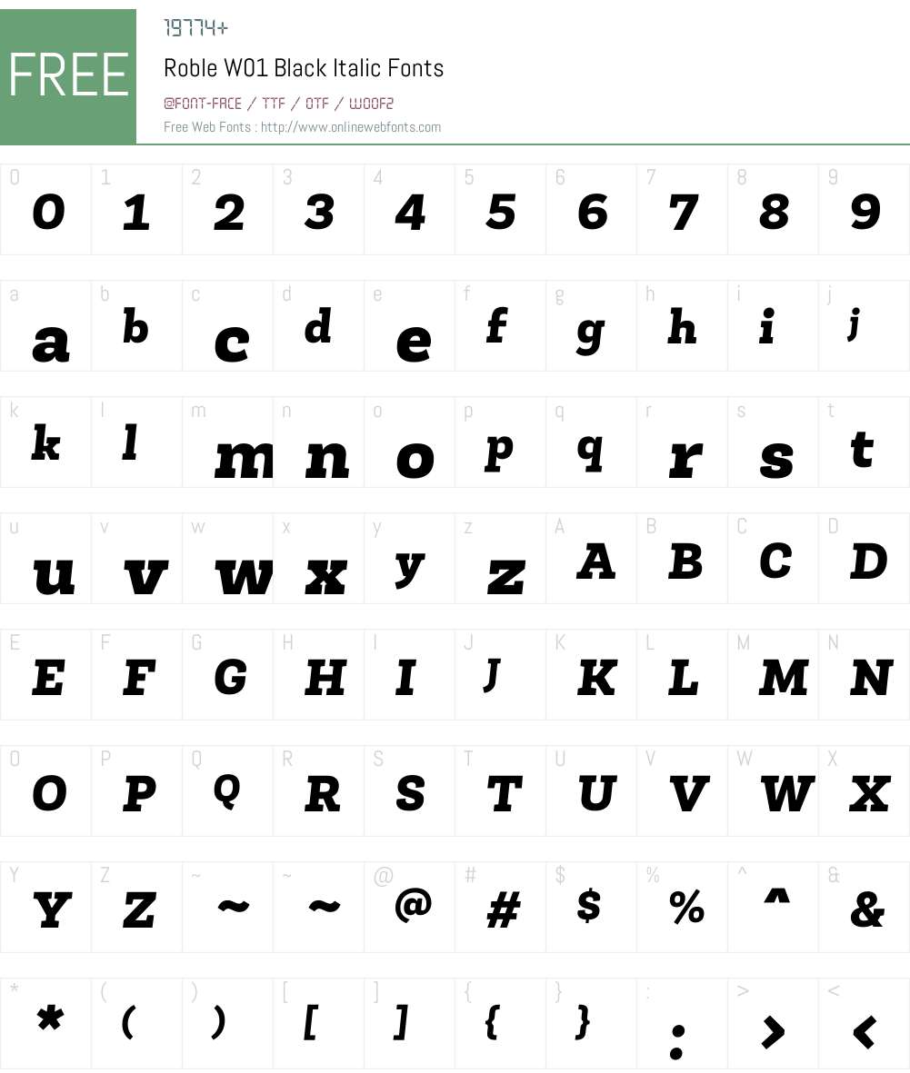 RobleW01-BlackItalic Font Screenshots