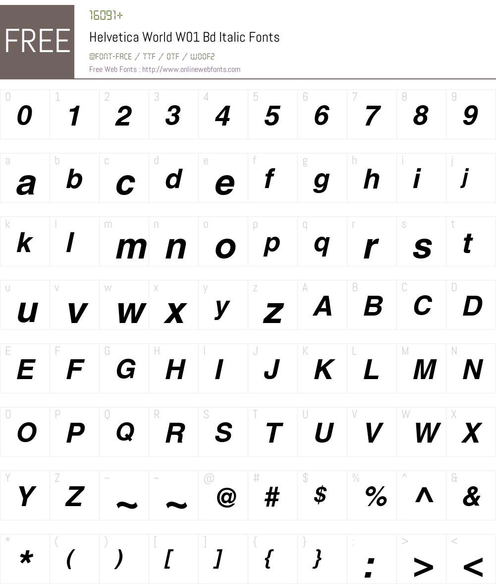 HelveticaWorldW01-BdIt Font Screenshots