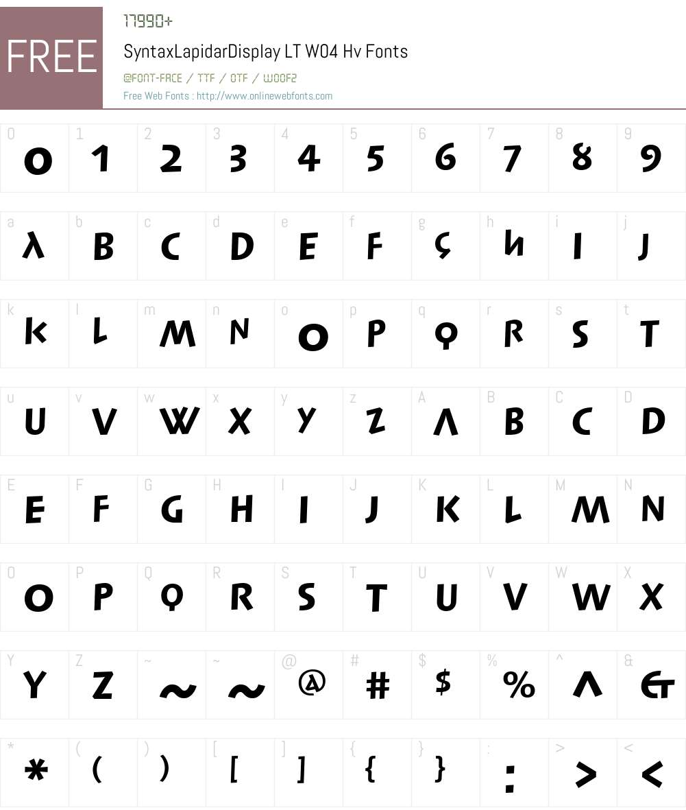 Linotype Syntax Lapidar Display Font Screenshots