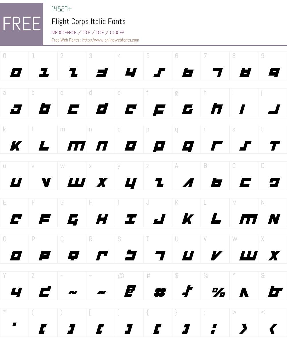 Flight Corps Italic Font Screenshots