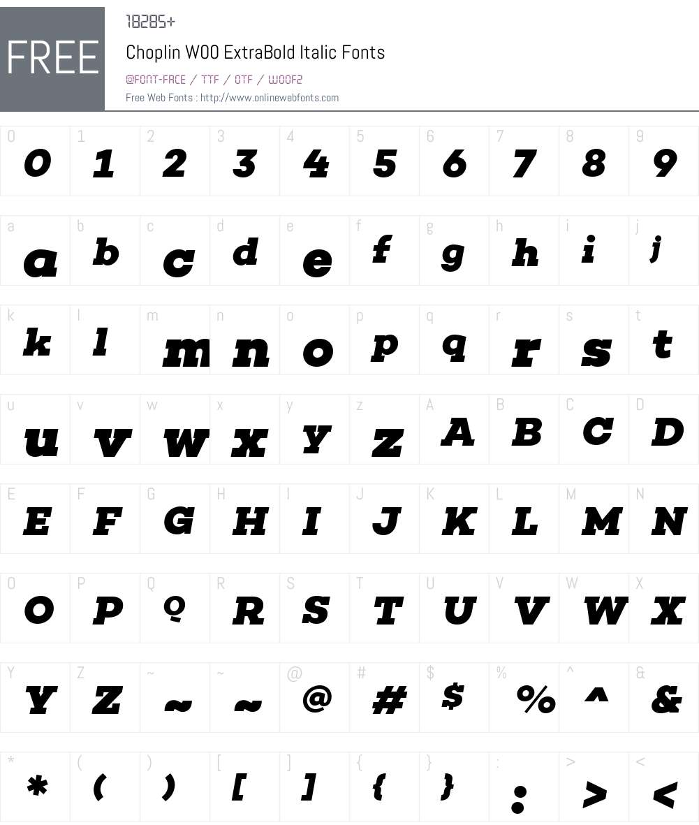 ChoplinW00-ExtraBoldItalic Font Screenshots