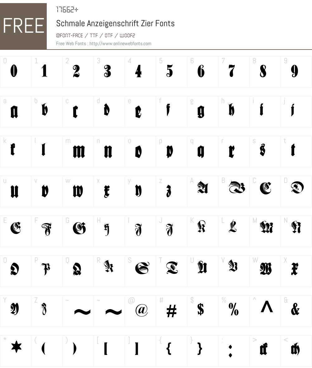 Schmale Anzeigenschrift Zier Font Screenshots