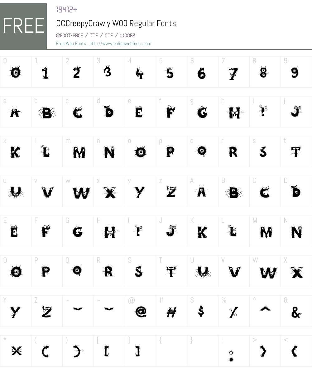 CCCreepyCrawlyW00-Regular Font Screenshots