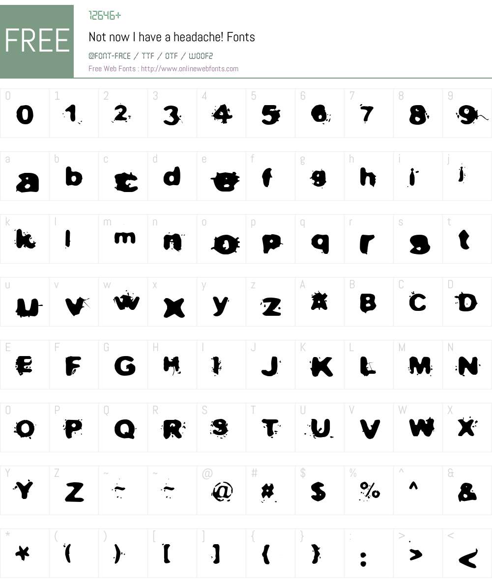 Not now I have a headache! Font Screenshots