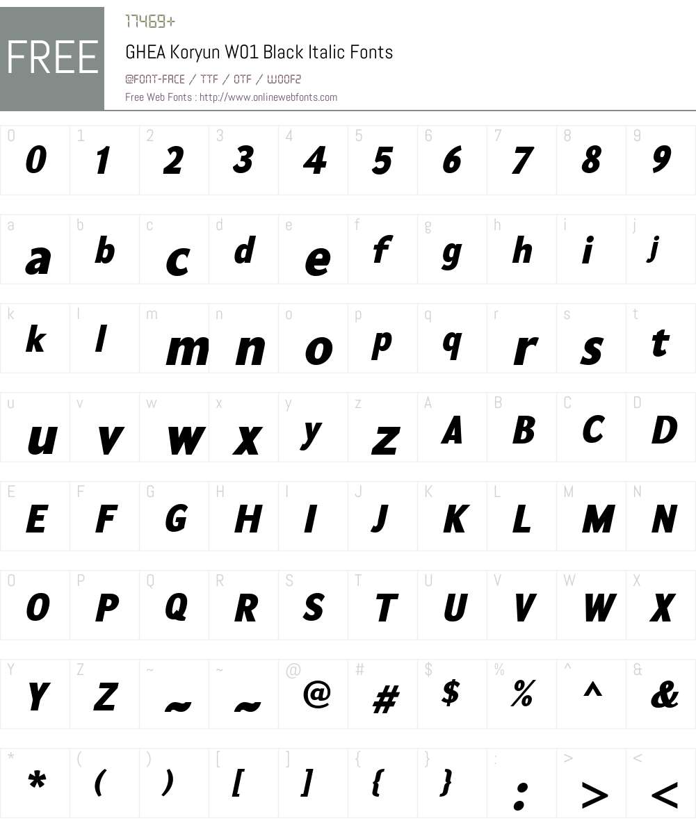 GHEAKoryunW01-BlackItalic Font Screenshots