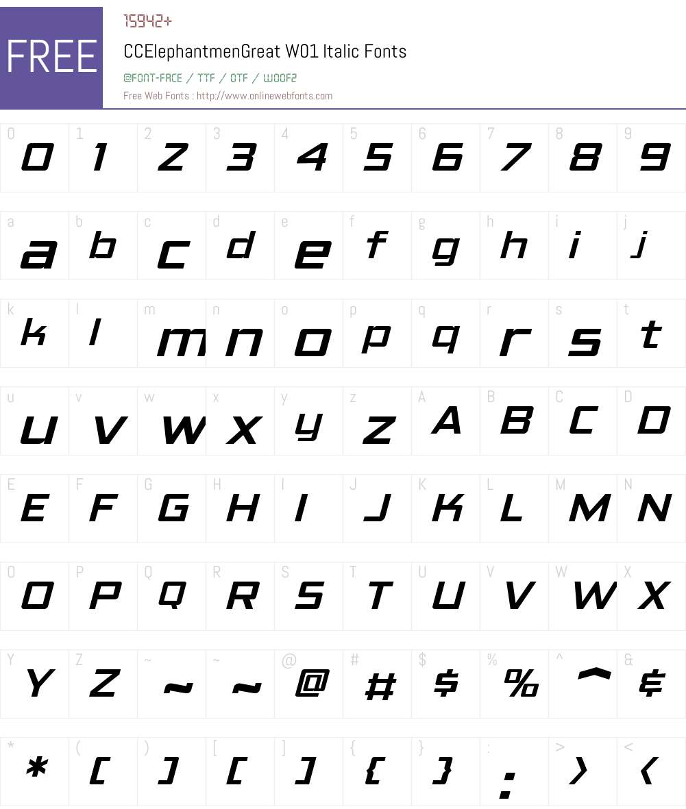 CCElephantmenGreatW01-It Font Screenshots