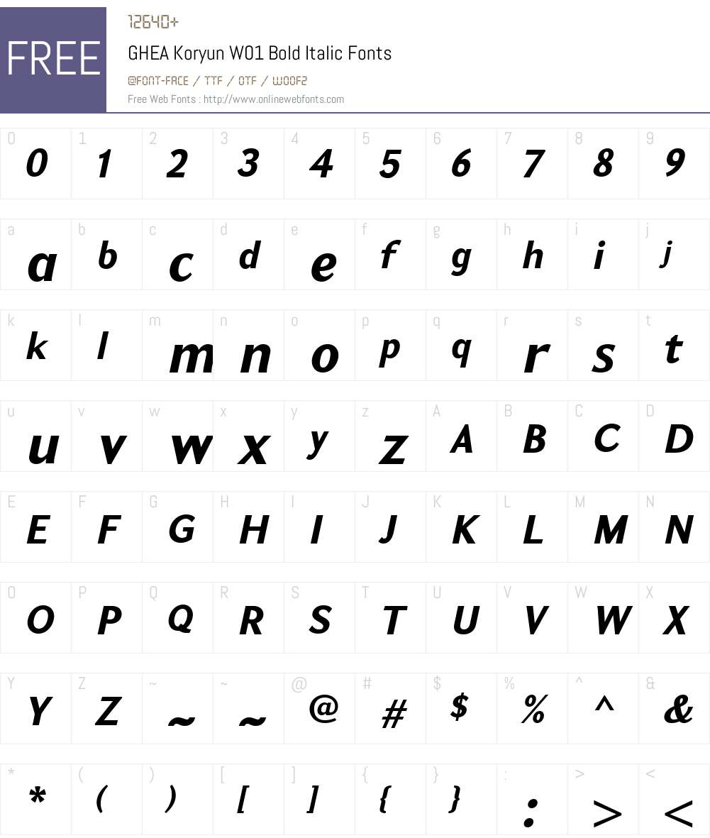 GHEAKoryunW01-BoldItalic Font Screenshots
