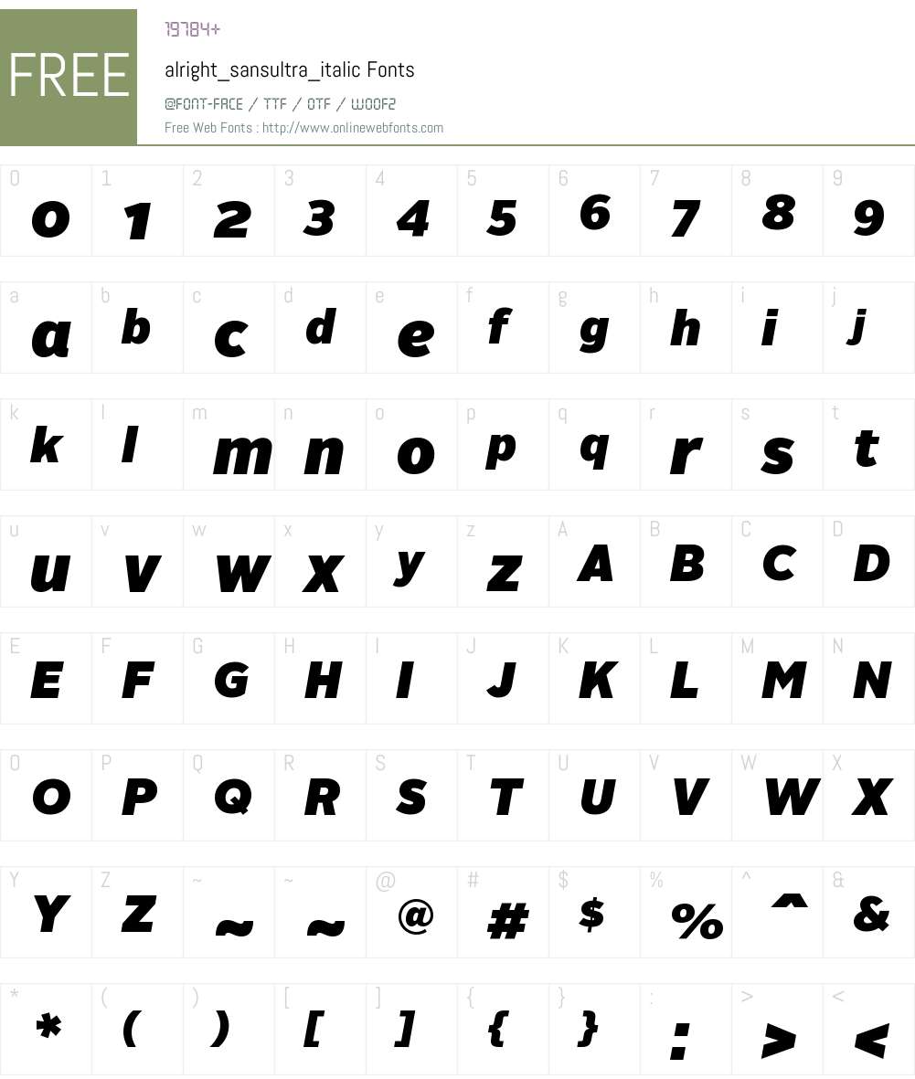 alright_sansultra_italic Font Screenshots