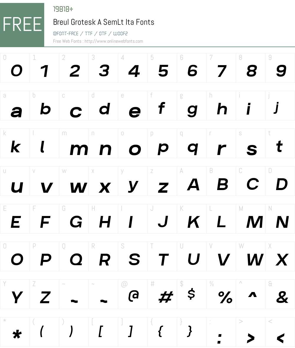 BreulGroteskA-SemiLightItalic Font Screenshots
